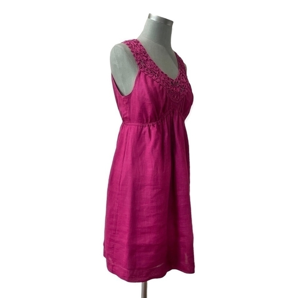 STUDIO M Burgundy Purple Women’s Sleeveless Floral Embroidered Linen Dress - Picture 5 of 7